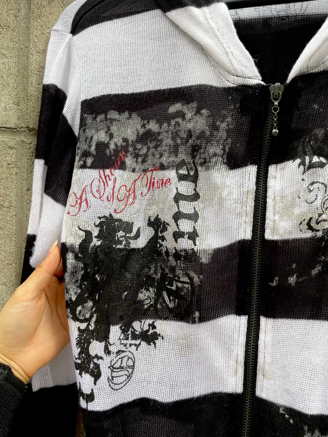 스트라이프 시스루 레터링 후드집업  상품이미지2