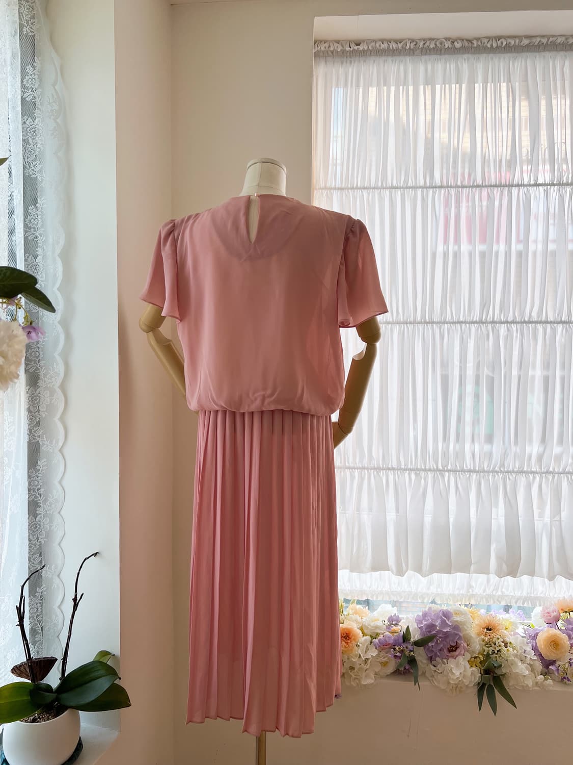 레이스 카라 핑크 플리츠 원피스 상품이미지10