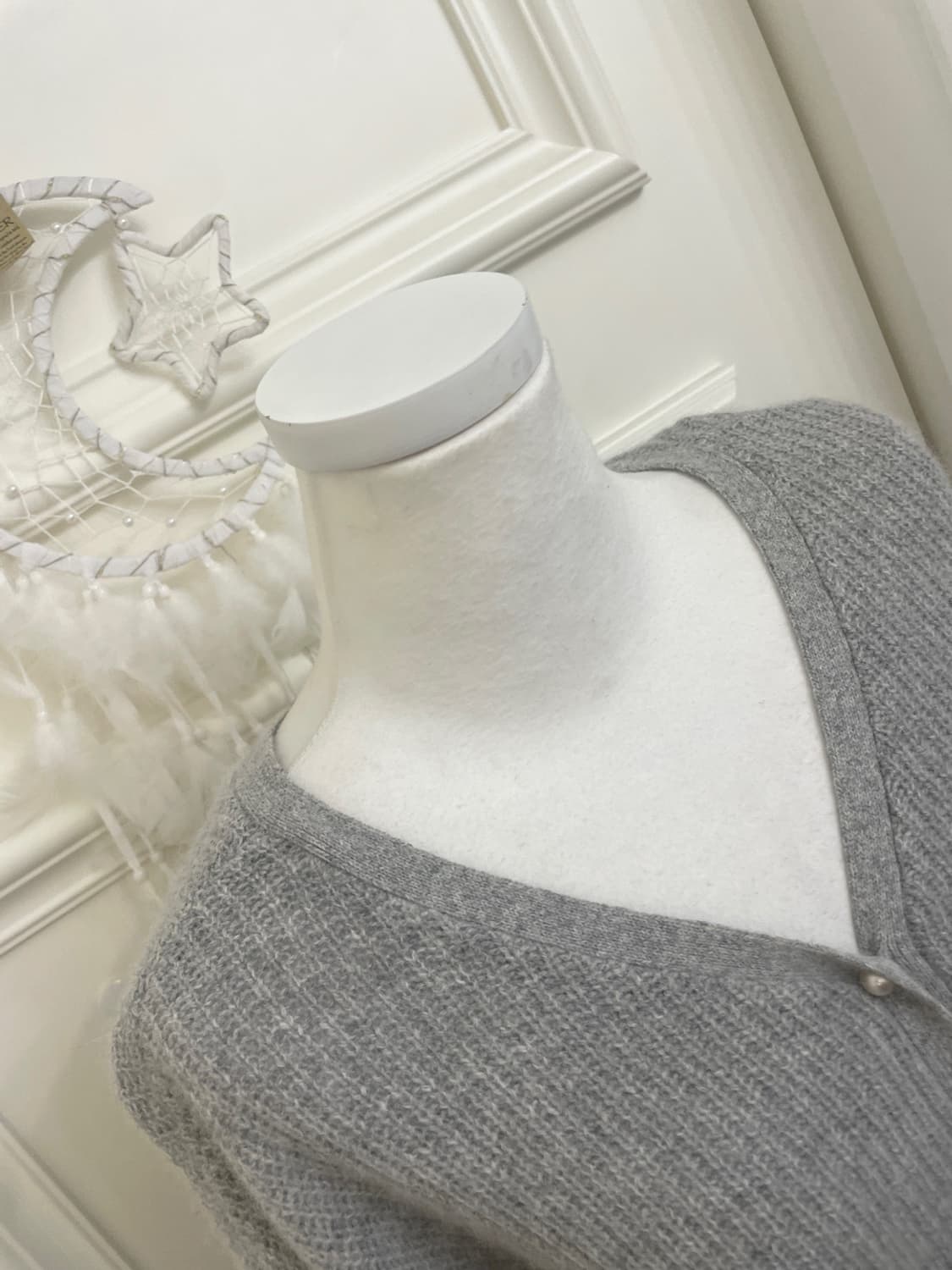 gray pearl button fox angora warm cardig 상품이미지7