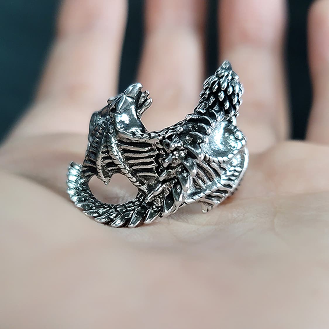 Zalthor 백동 빅사이즈 남자 엔틱 빈티지 용 비늘 드래곤 반지 상품이미지6