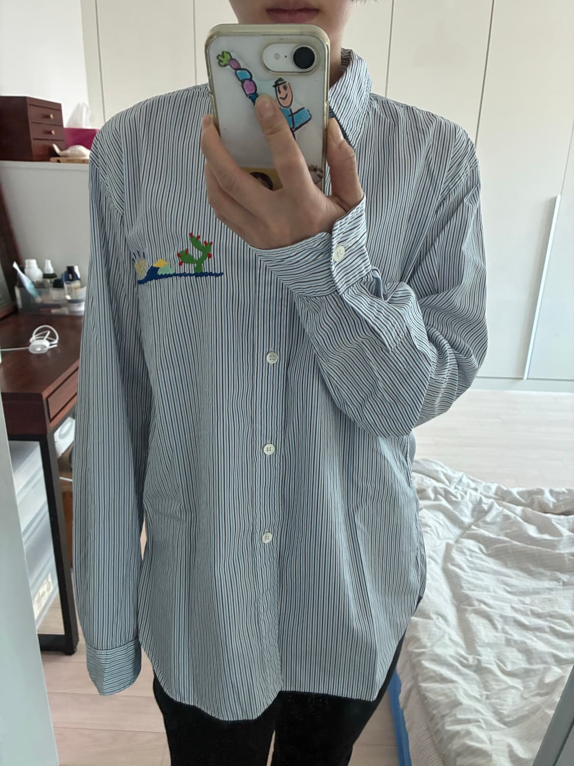 꼼데가르송 스트라이프 선인장 자수 셔츠 M사이즈 상품이미지6