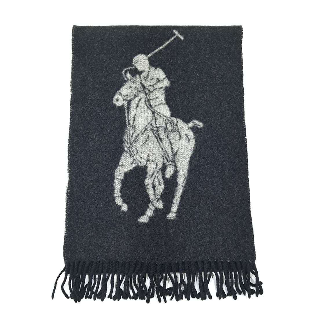 MX403 폴로 랄프 로렌 블랙 & 그레이 빅포니 자카드 양면 머플러 상품이미지7