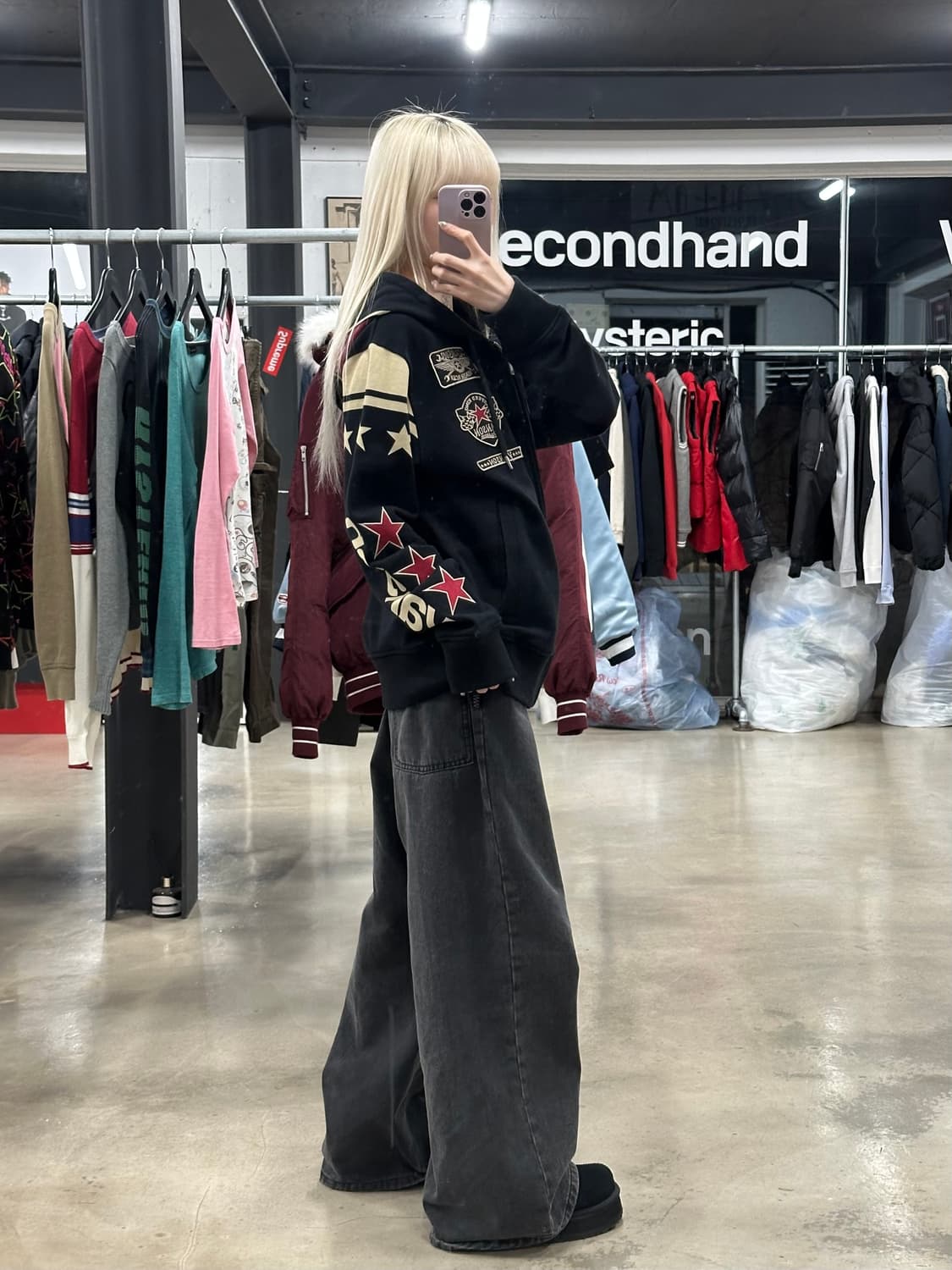 벤슨 레더 스타 패치 후드 집업 상품이미지4