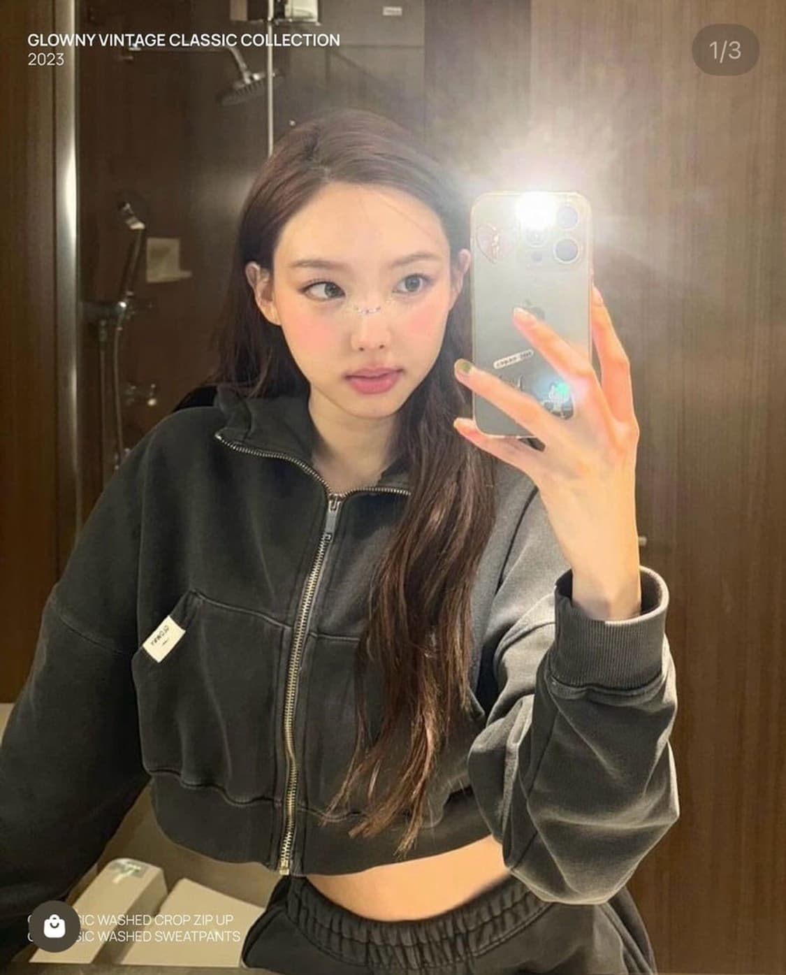 글로니 워시드 크롭 후드집업 차콜 상품이미지1