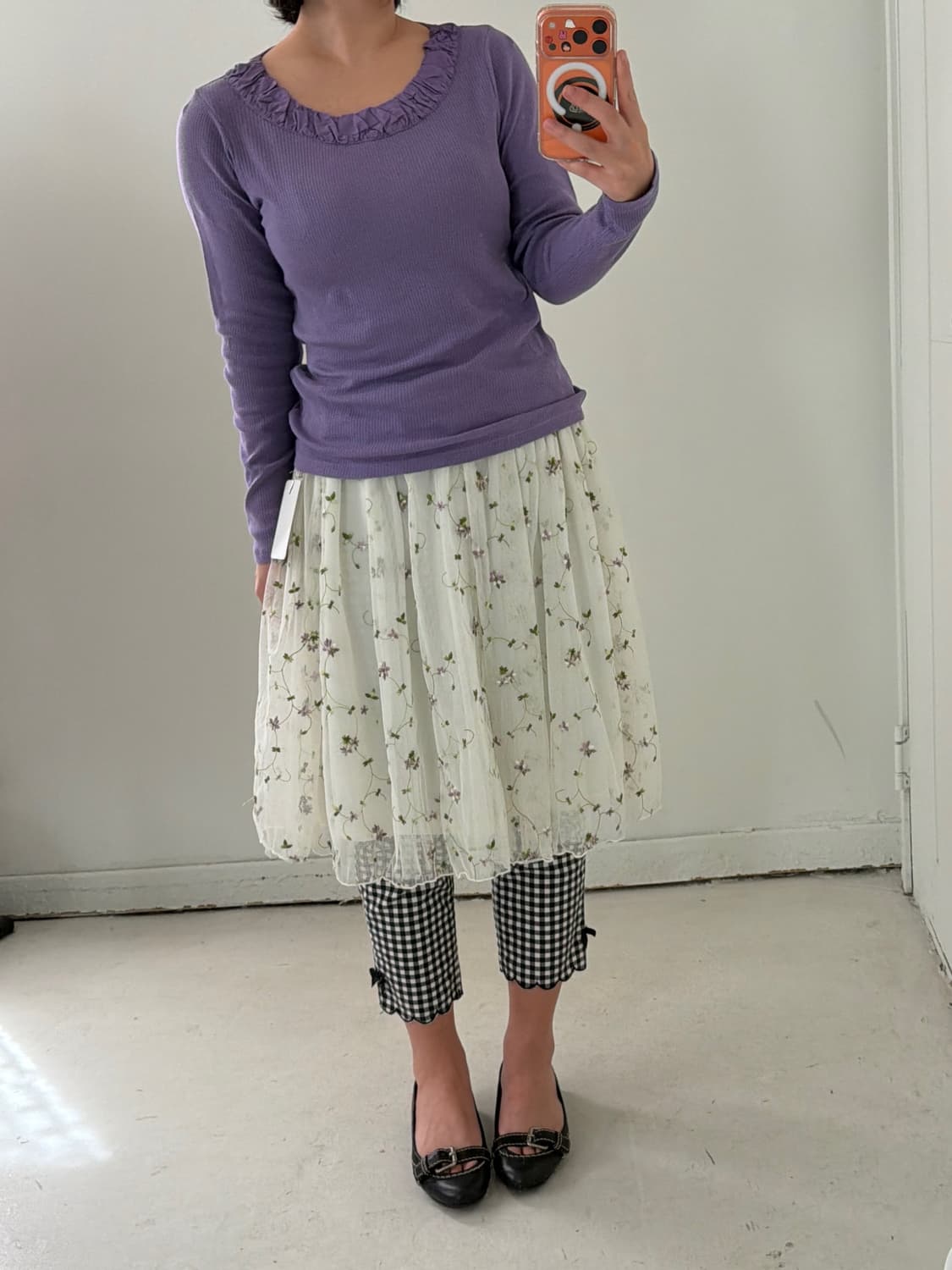 일본빈티지 라벤더 프릴 롱슬리브 상품이미지1