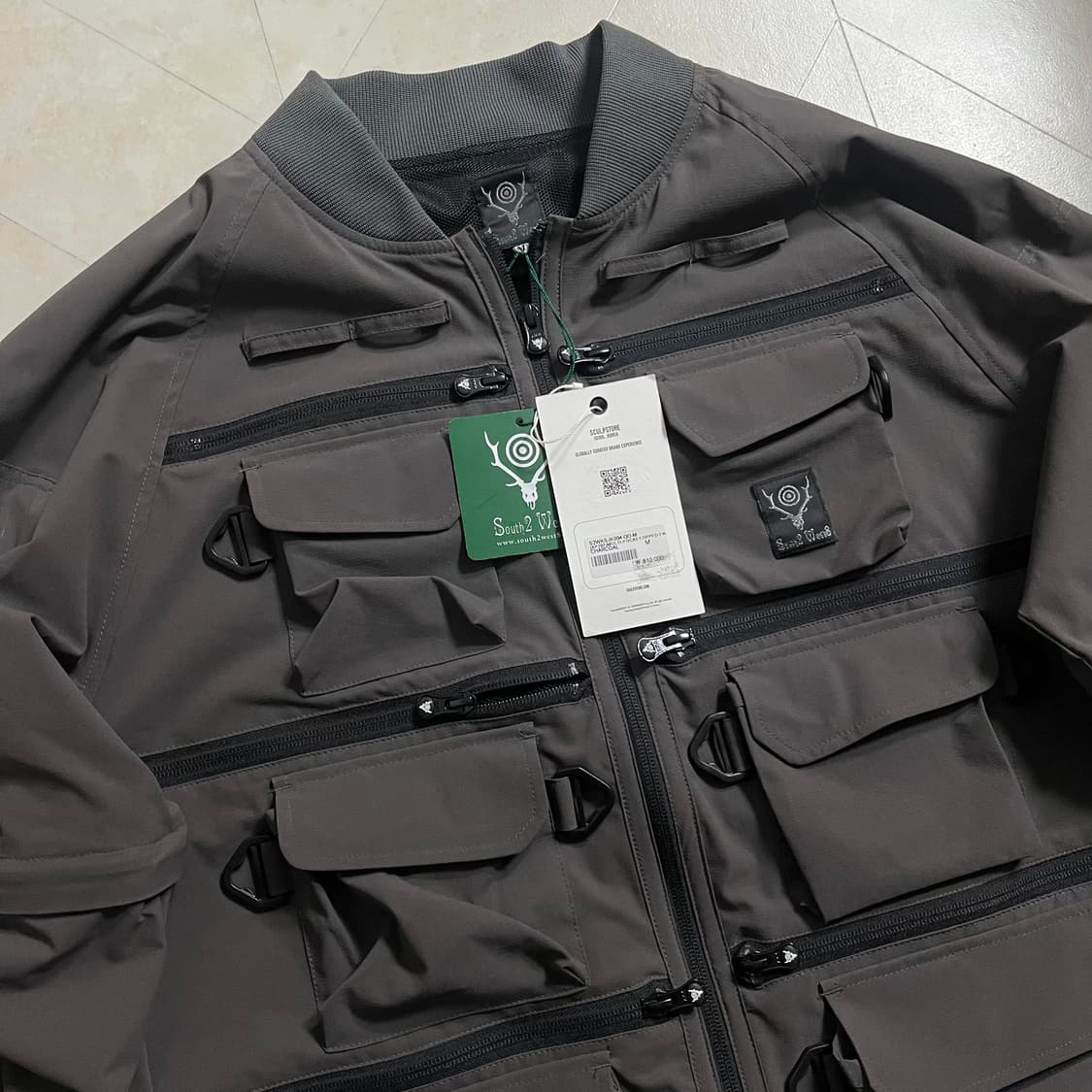 새상품(M)남이서팔 멀티 포켓 지퍼 투웨이 자켓 립스탑 차콜 상품이미지2