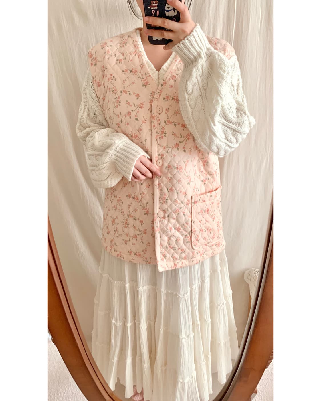 핑크 잔꽃 봄소녀 누빔조끼 상품이미지1