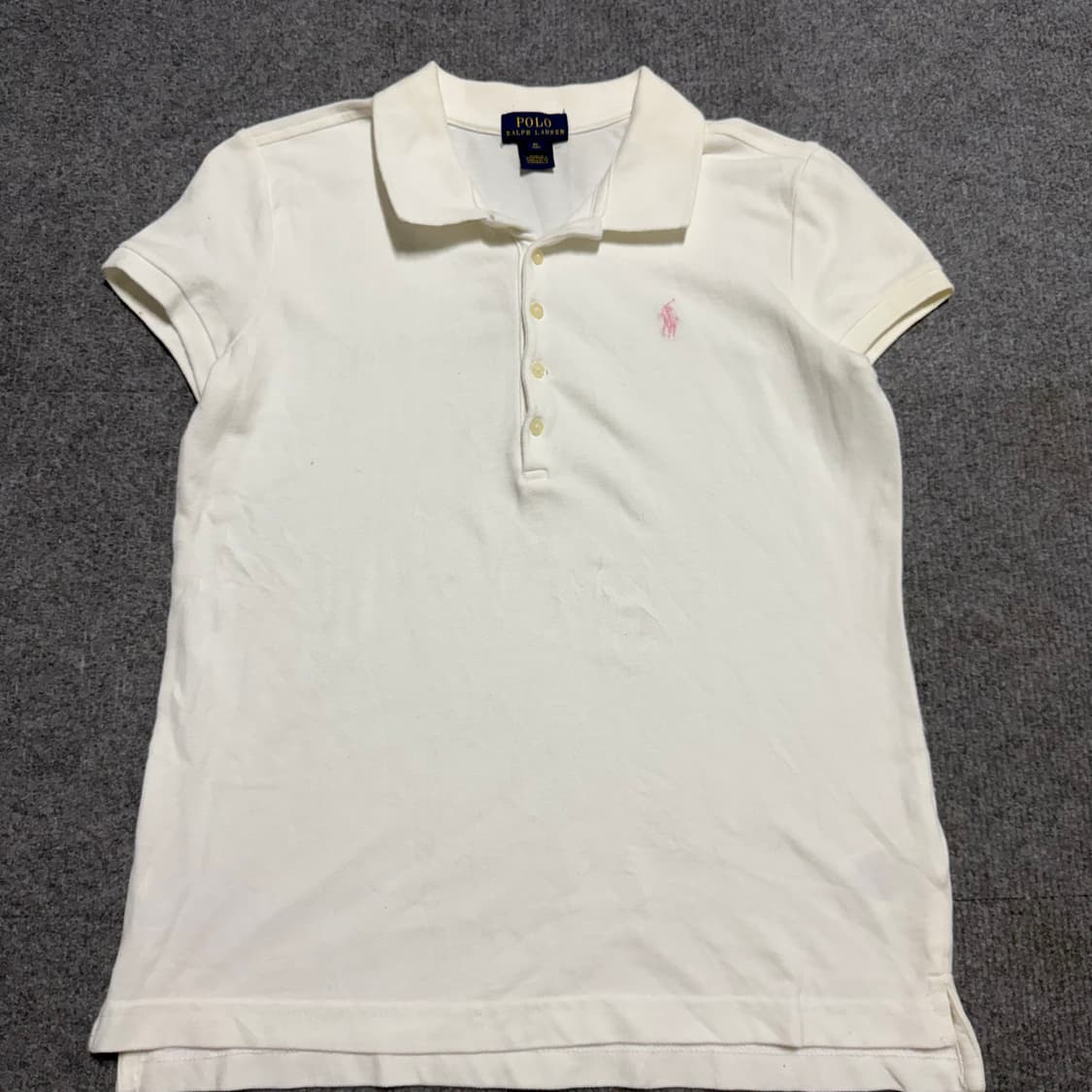 딱붙핏 폴로 랄프로렌 화이트 핑크 로고 걸스 16 반팔 카라티 상품이미지2