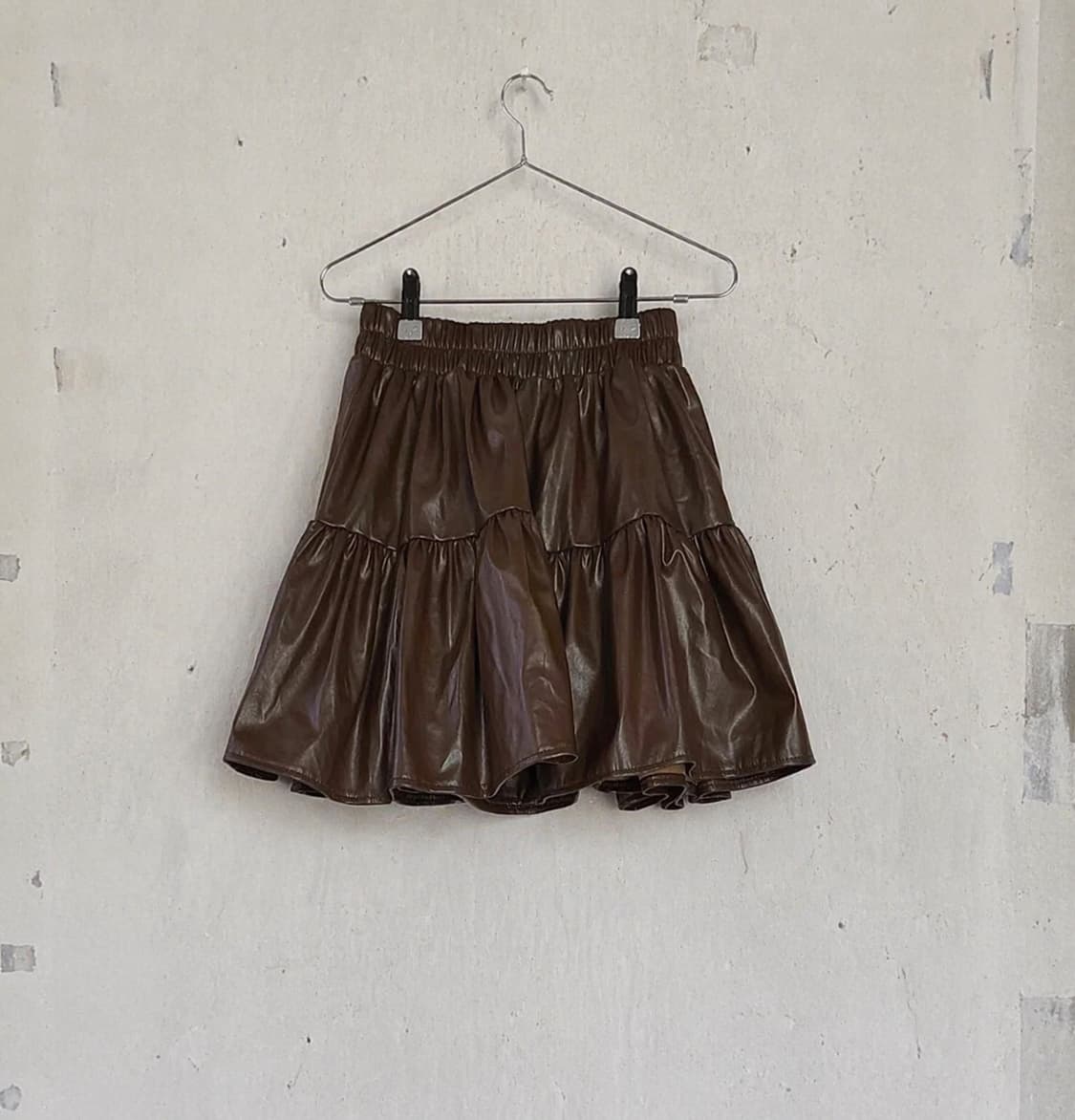 Brown Faux Leather Tiered Mini Skirt 상품이미지2