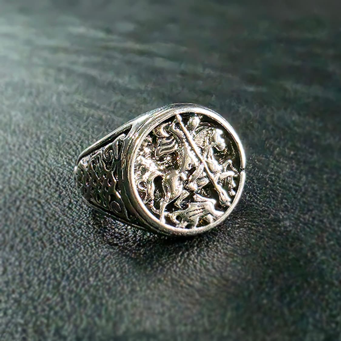 Georgius 백동 남자 엔틱 빈티지 명품 메달 용 기사 반지 상품이미지1