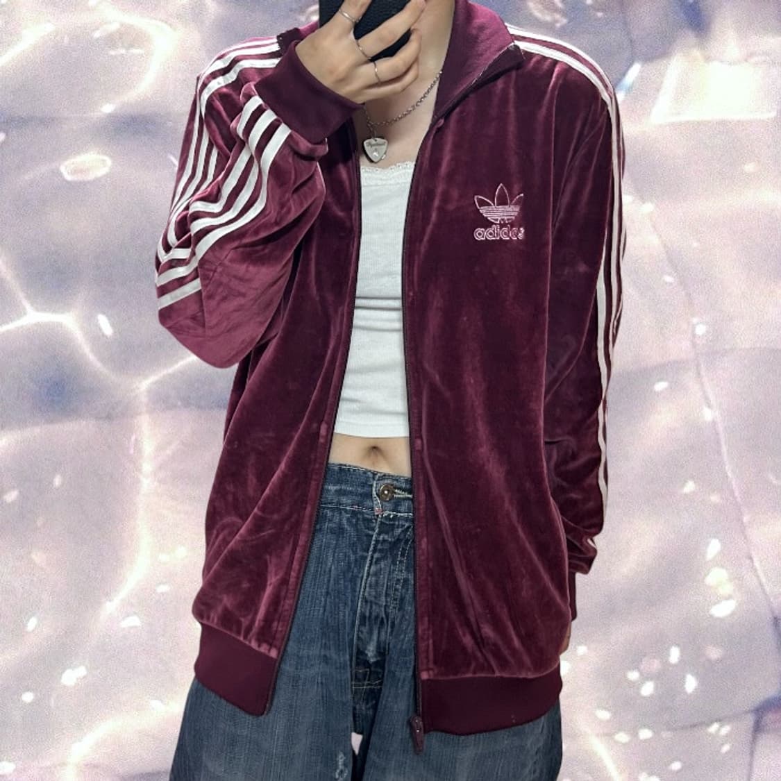 아디다스 대장 파이어버드 벨루어 벨벳 져지 버건디 레드 M  상품이미지5