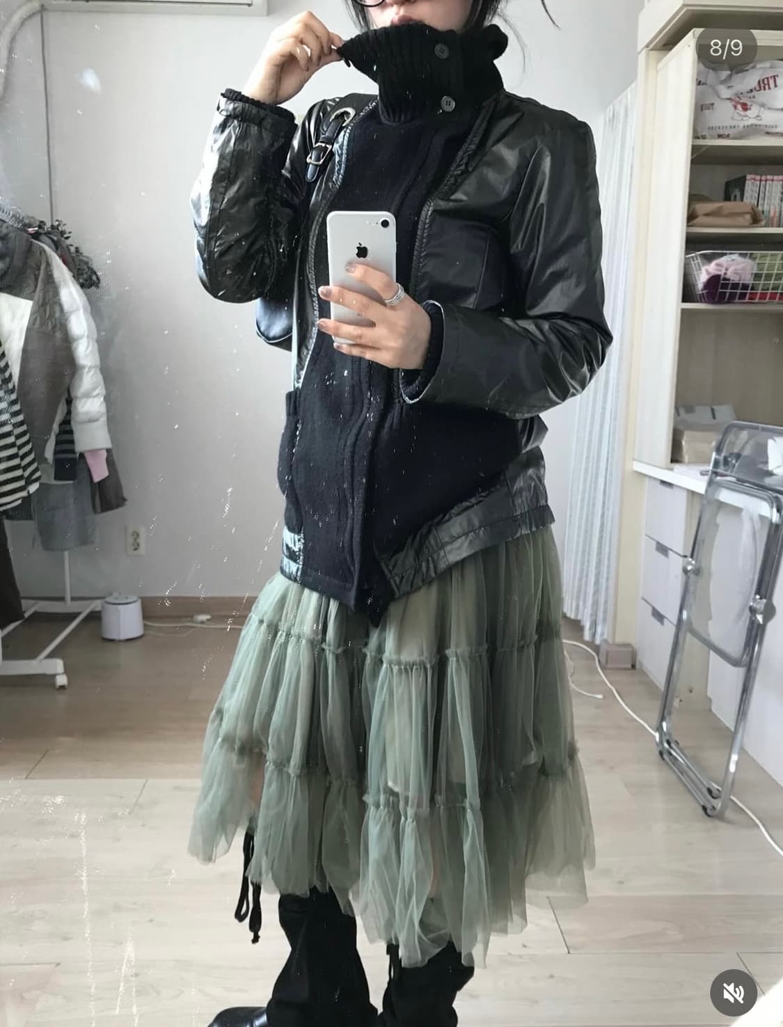 미라이클립 니트 하이넥 코트 가죽 자켓 코디셋세트 차일드매거진 상품이미지1