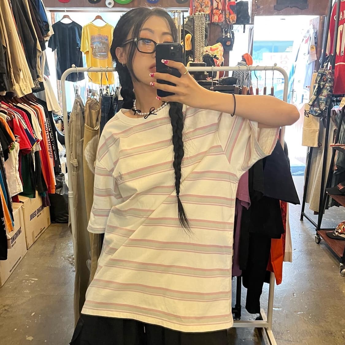 Stüssy Pink Stripe T-shirt 상품이미지5