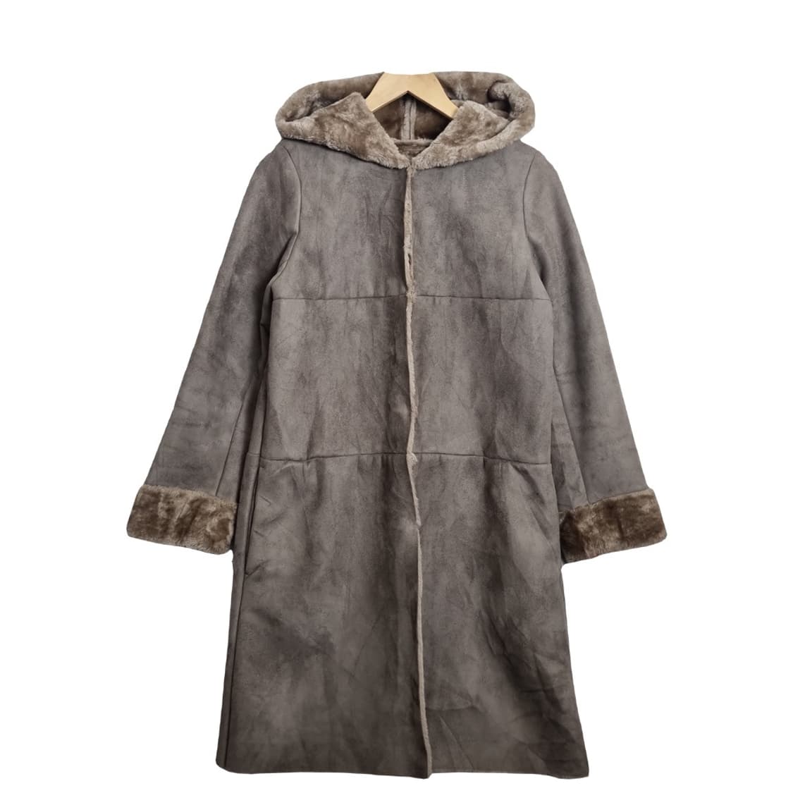 AQUAGIRL 베이지 스웨이드 후드 털 코트 상품이미지1