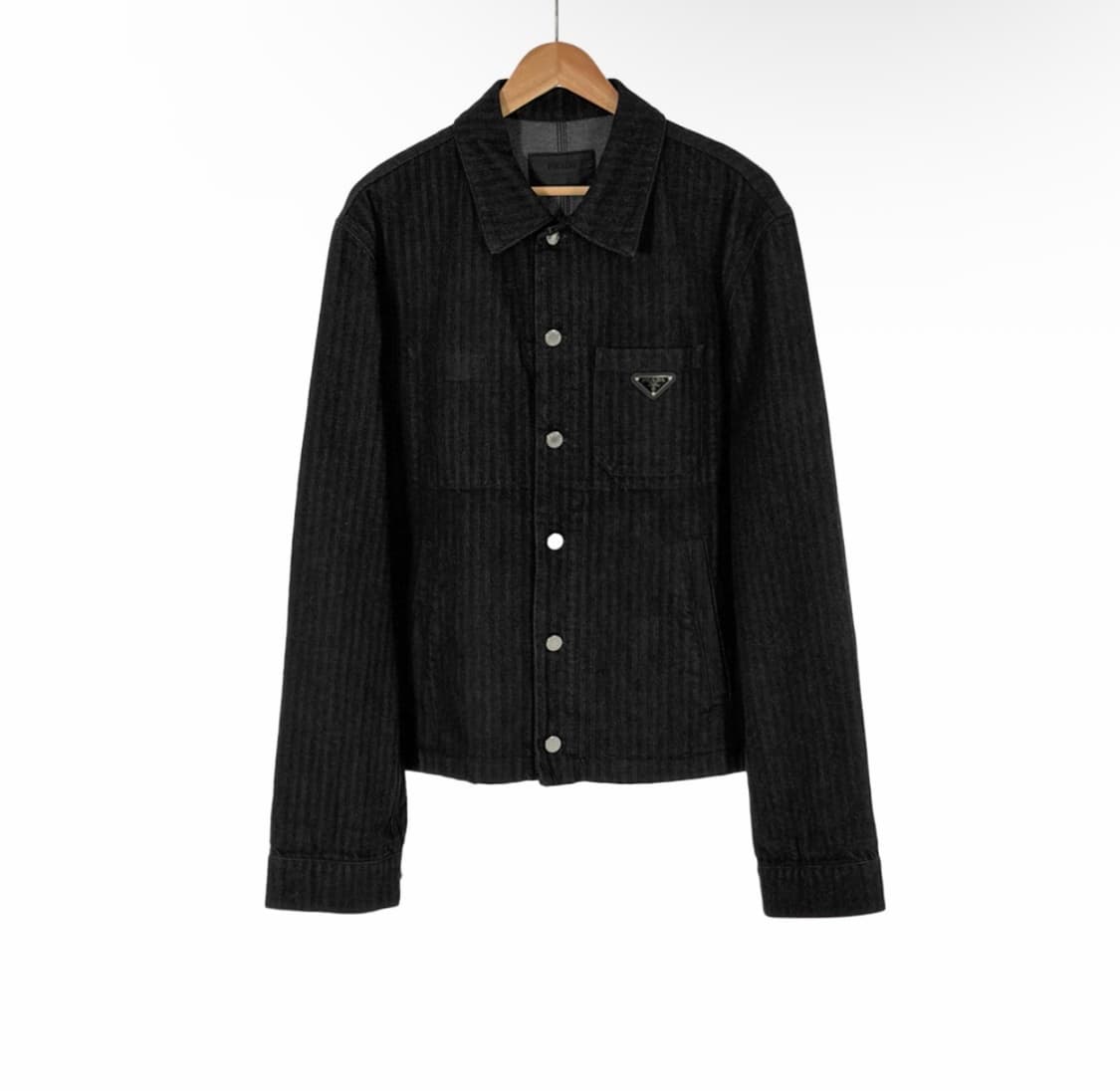 [XL] 프라다 남성 25ss 셰브론 블루종 데님 셔츠 자켓 블랙 상품이미지1