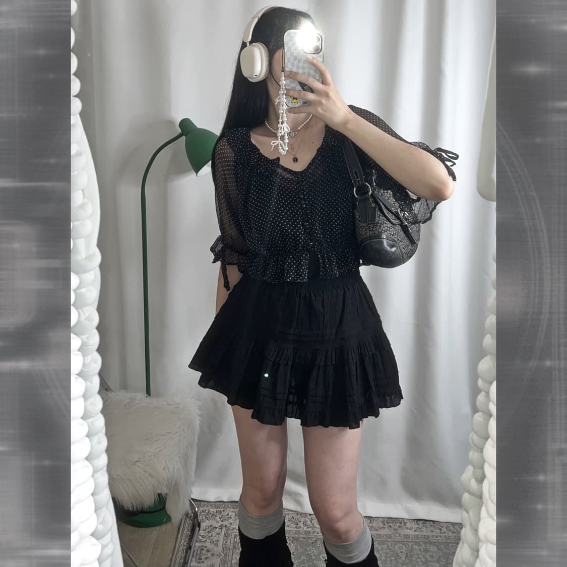 블랙 도트 패턴 쉬폰 블라우스 상품이미지6