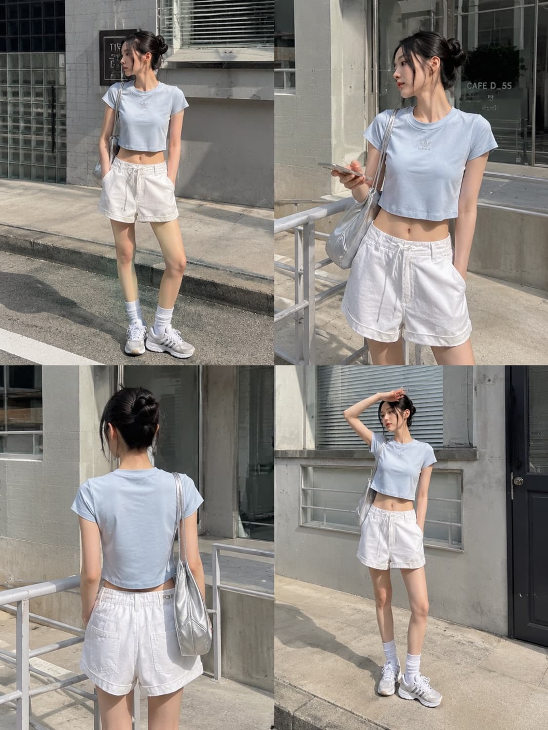 아디다스 🩵스카이 블루🩵 실버 큐빅로고 크롭티 xs 상품이미지2