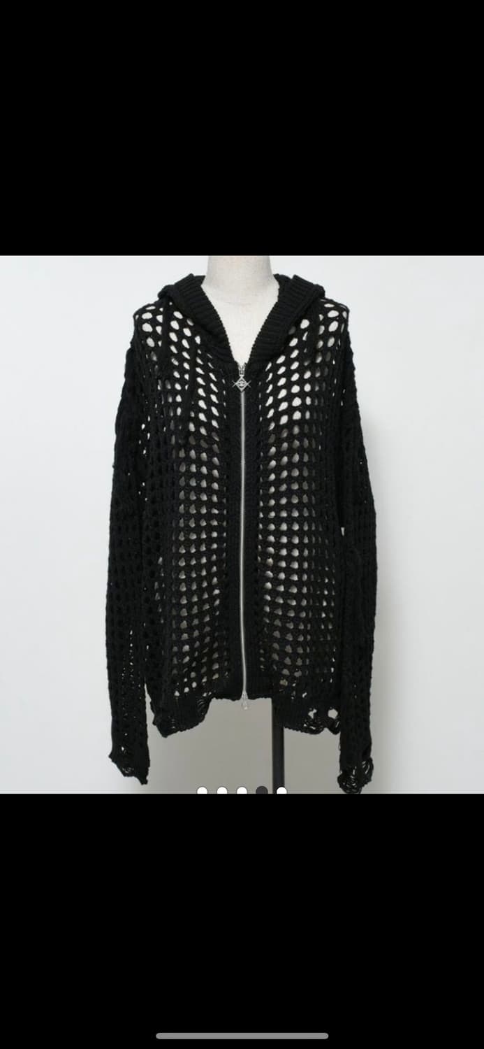 Reflem 지뢰계 검정 망사 니트 후드집업 상품이미지1