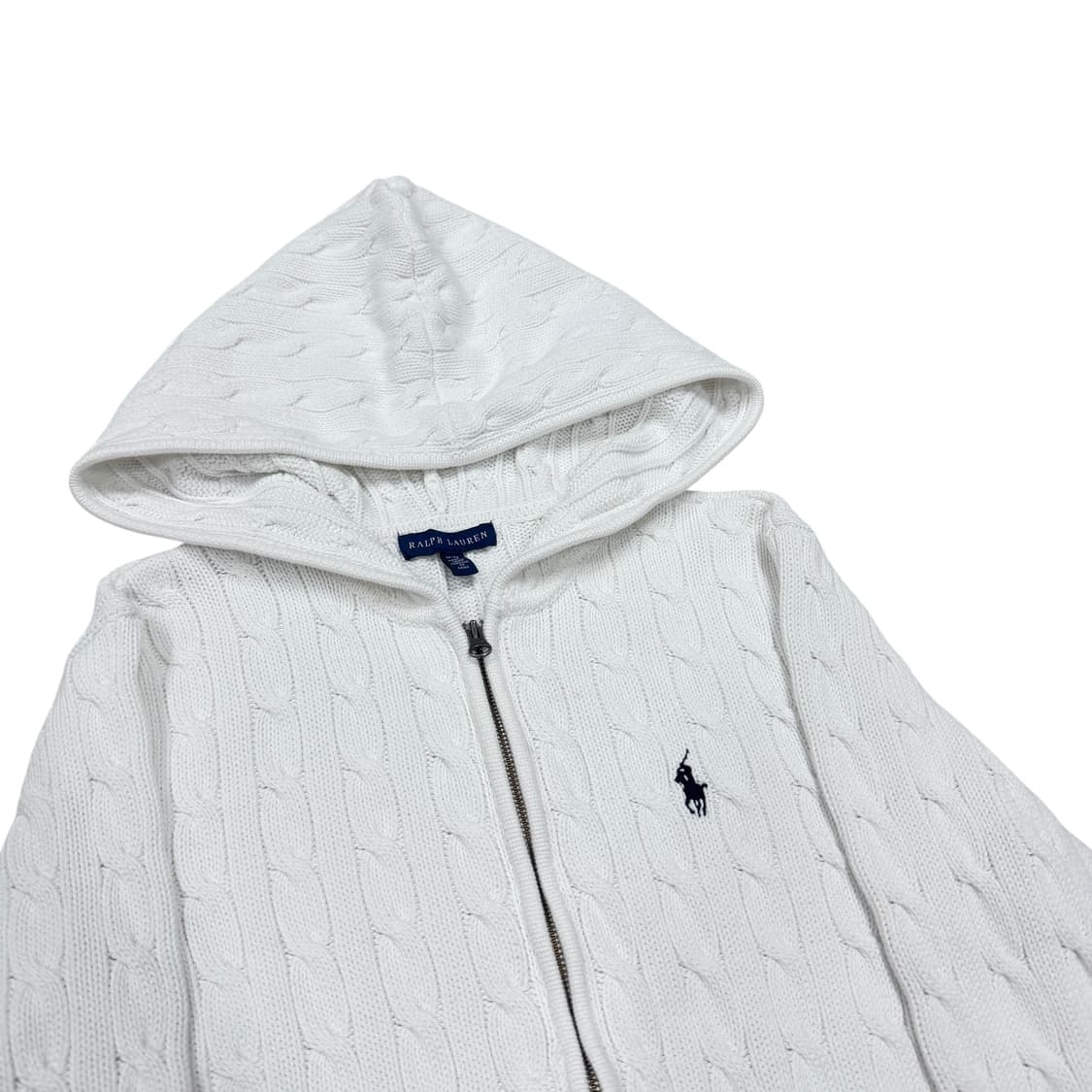 폴로 랄프로렌 딱붙핏 케이블 니트 후드집업 화이트 M 상품이미지2
