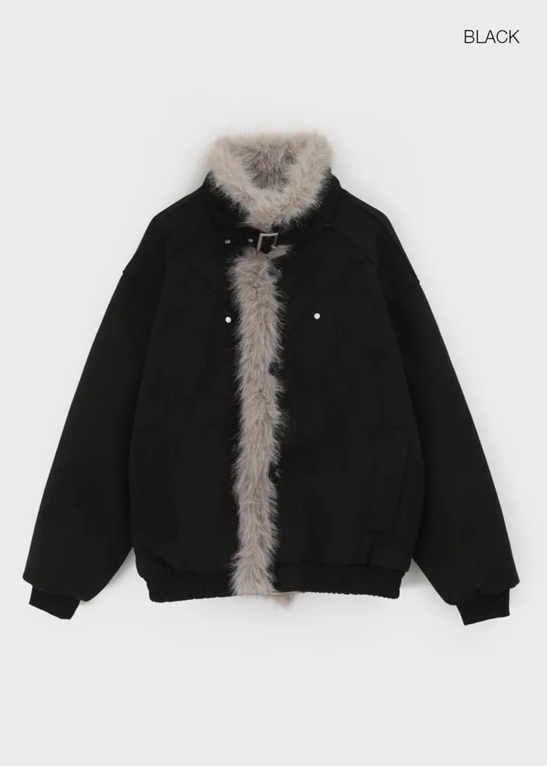 블랙업 퍼 패딩 무스탕 블랙 상품이미지1