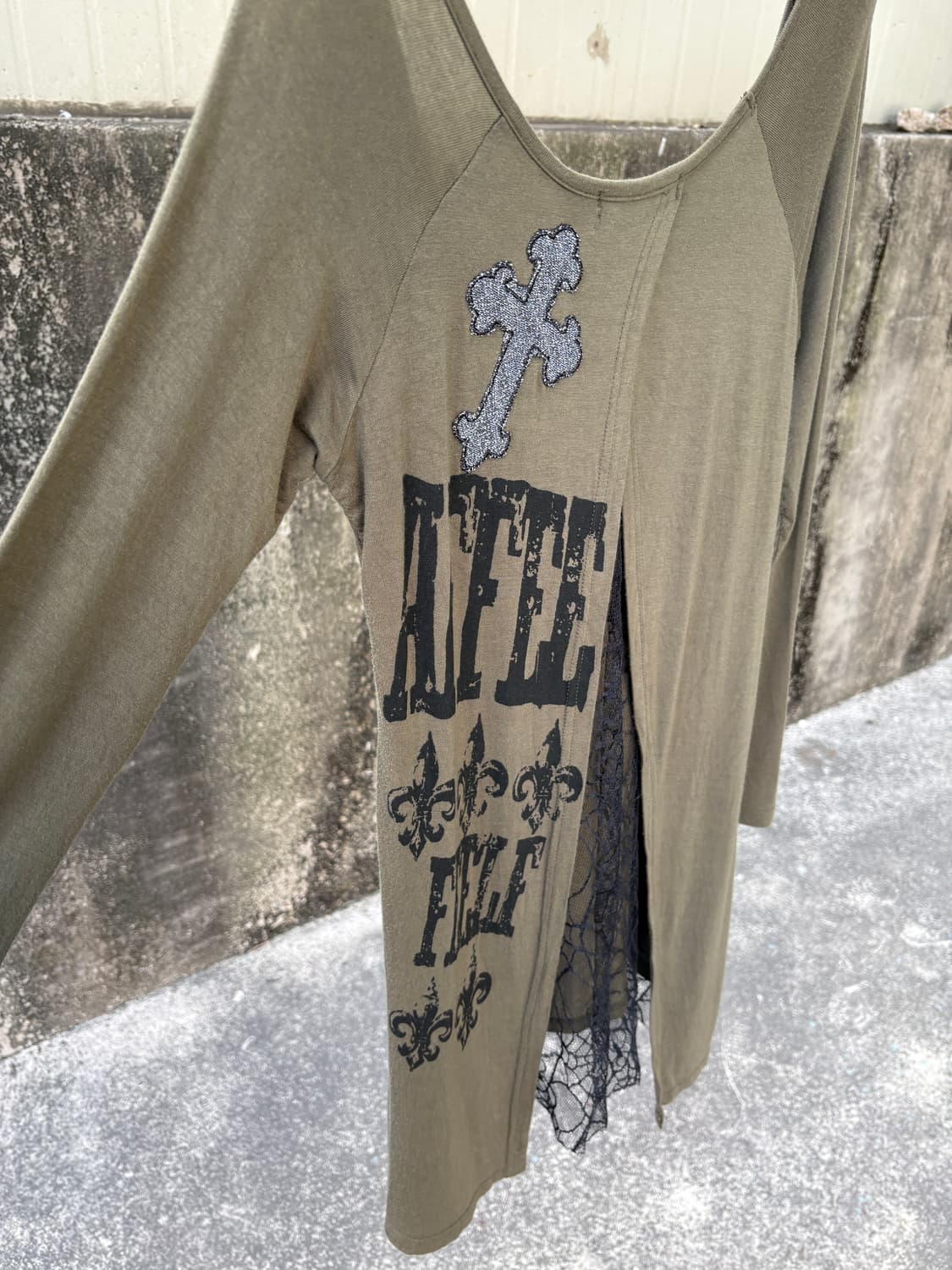 JACKALL 스컬 프린트 레이스 시스루 탑 티셔츠 상품이미지5