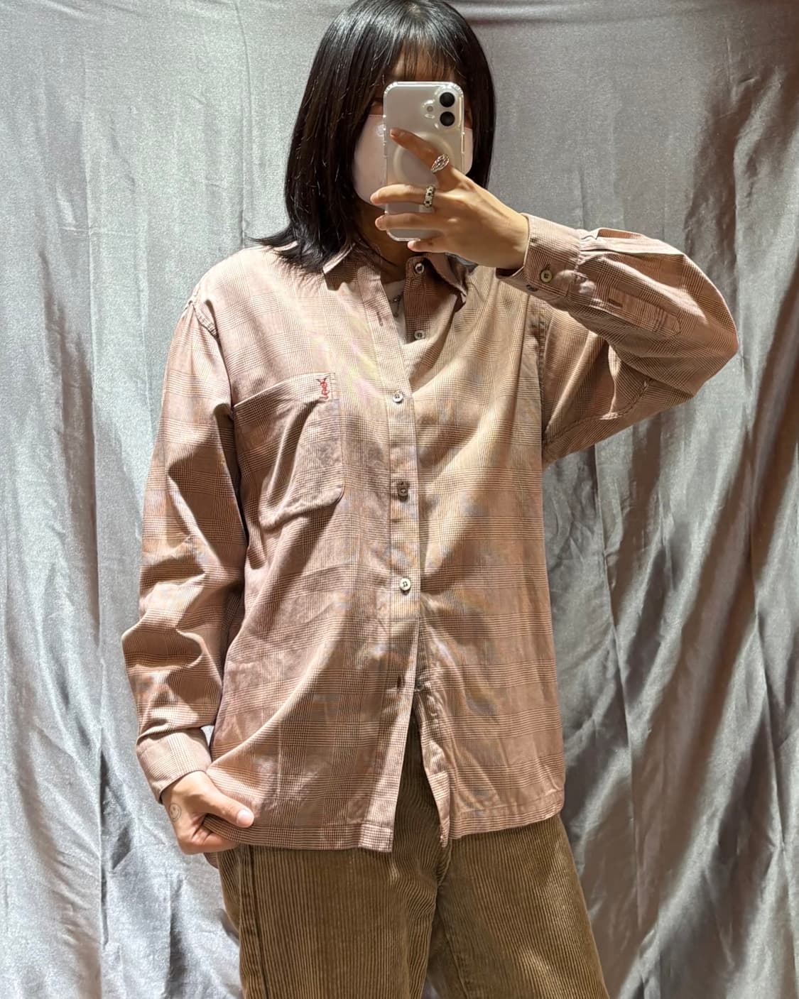 S YSL 입생로랑 오렌지레드 원포켓 체크셔츠 상품이미지1