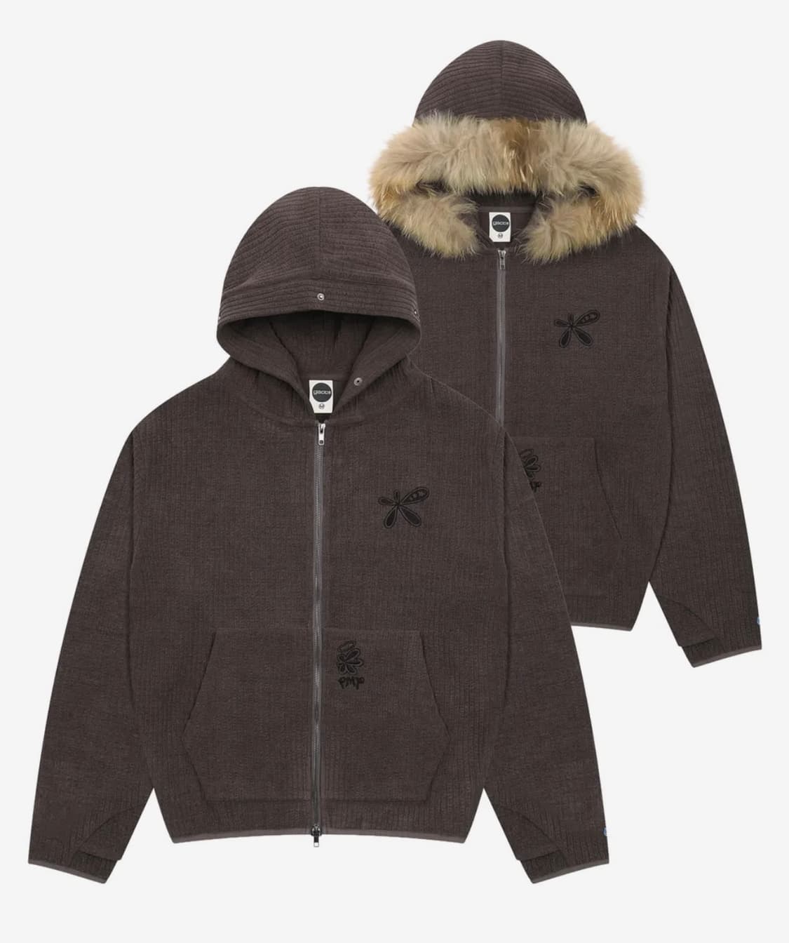 글랙 지꾸 드로플랫 라쿤 퍼 집업 후드 브라운 L 상품이미지3