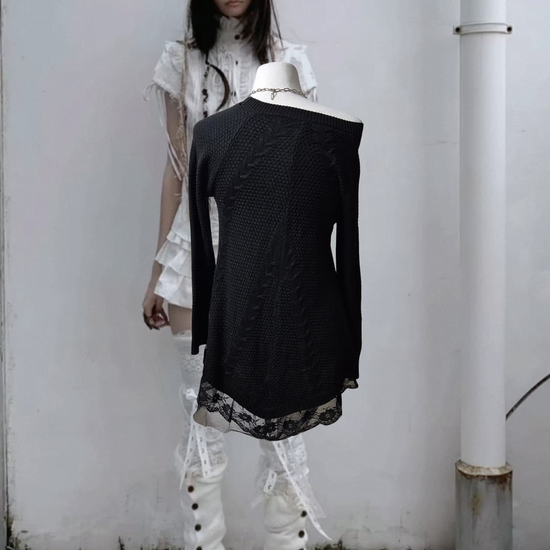 Vintage 05 Cable lace Mix knit top 상품이미지2