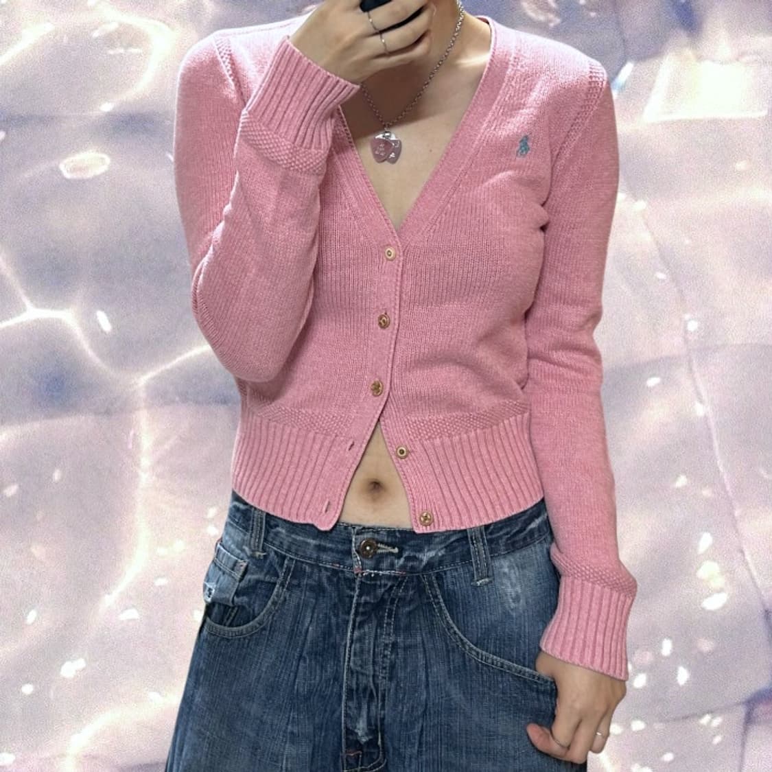 폴로 랄프로렌 브이넥 니트 가디건 핑크 상품이미지1