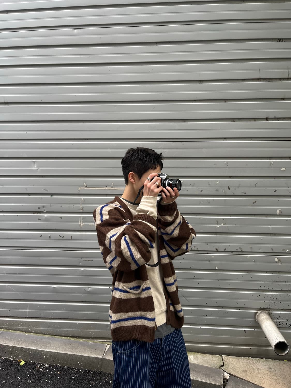 팝트레이닝 컴퍼니 스트라이프 니티드 가디건 브라운 XL 상품이미지1