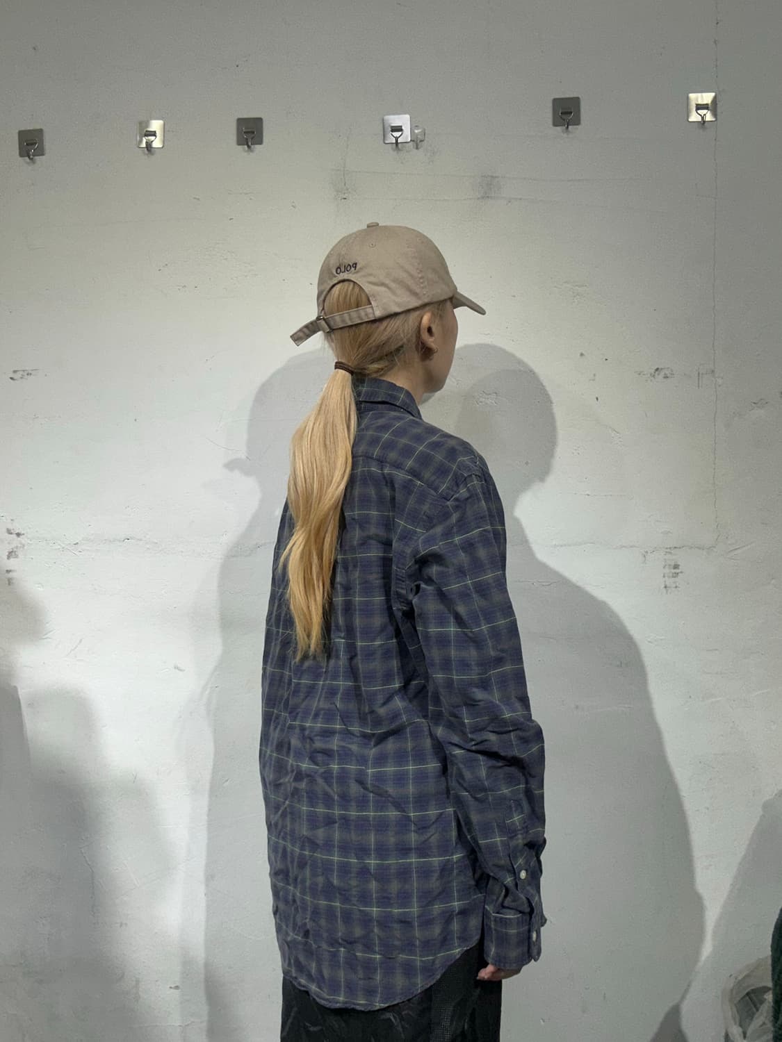 폴로 네이비 커스텀핏 오버핏 체크 셔츠 L 상품이미지3