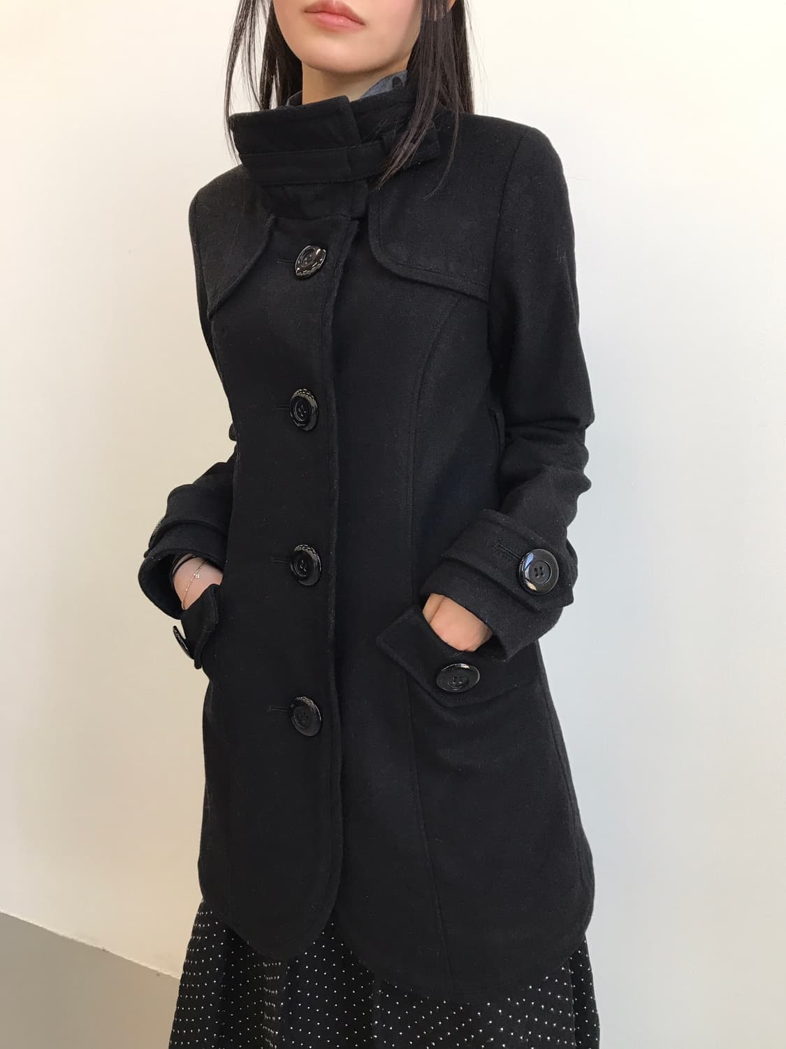 Spiral Girl Black Stand Collar Wool Coat 상품이미지1