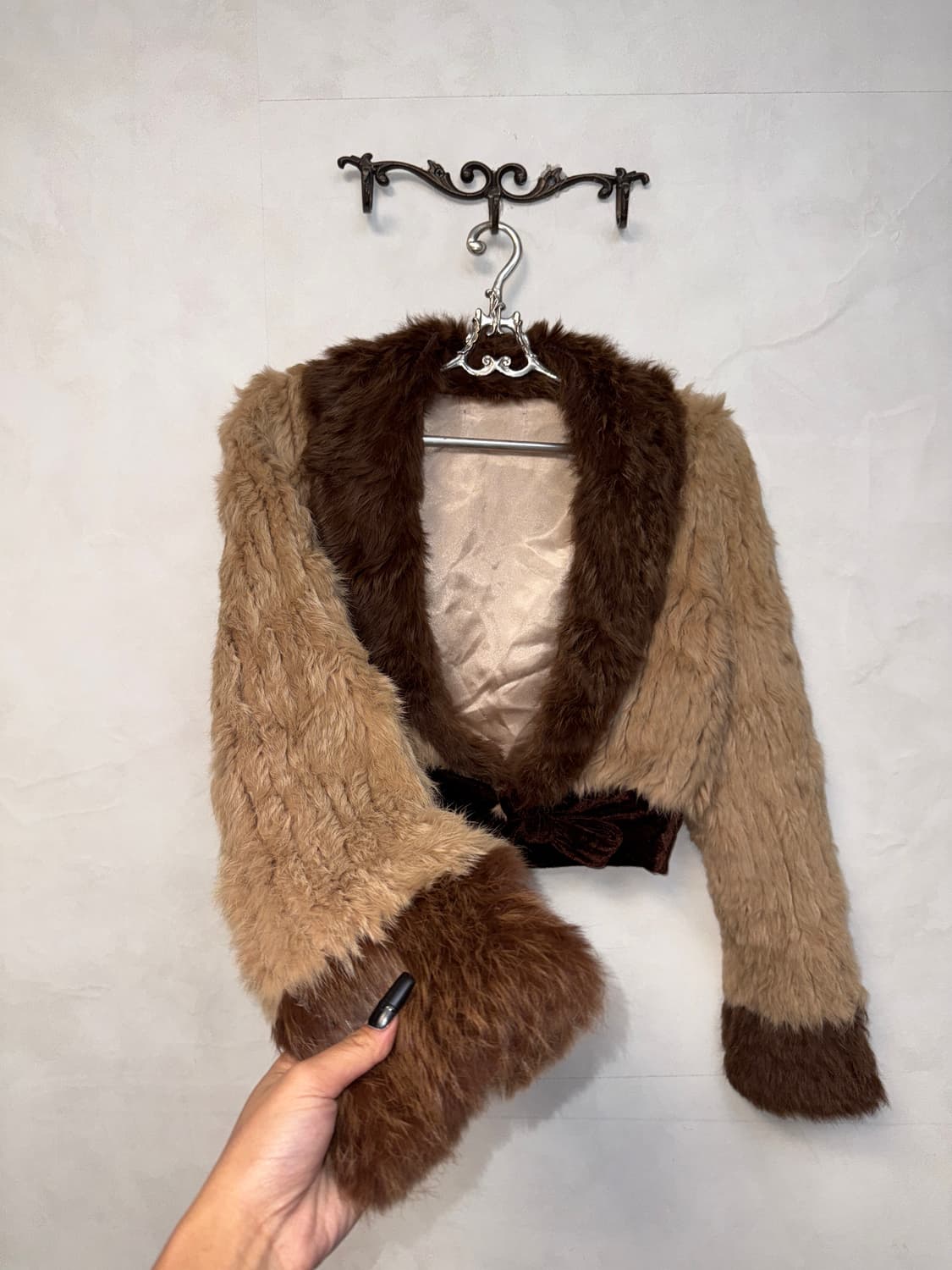 Beige brown fur knit crop bolero jacket  상품이미지2