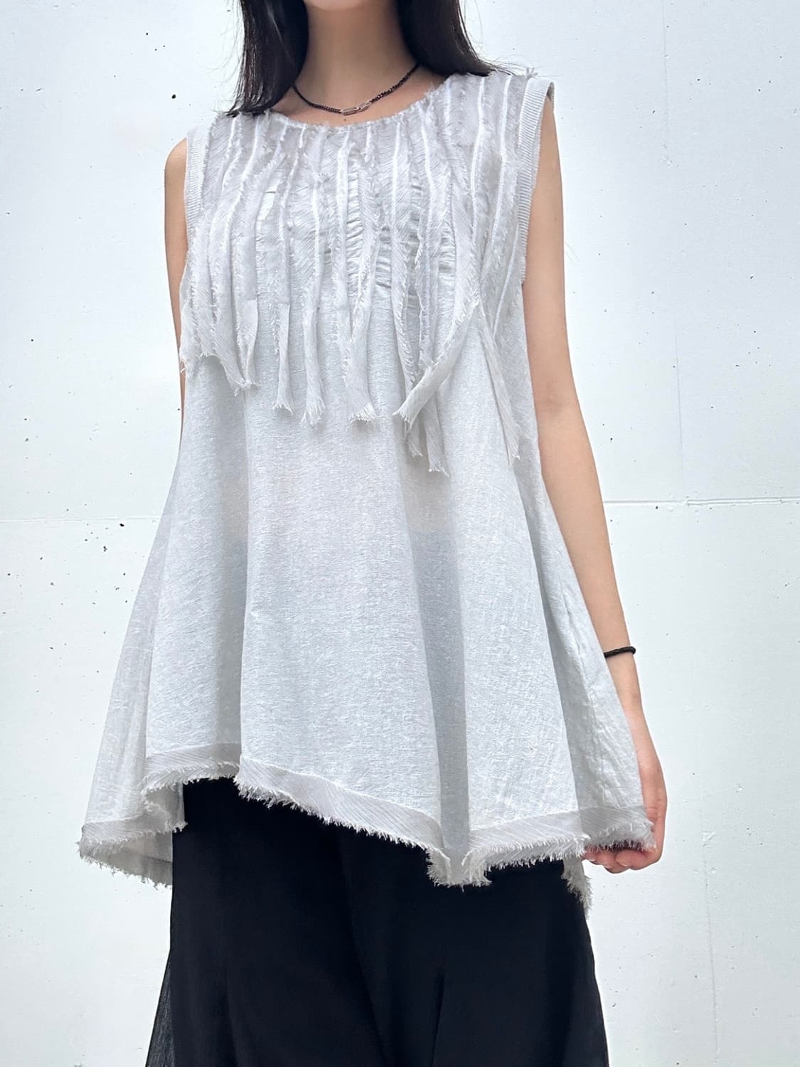 Fluid fringe sheer sleeveless / grey 상품이미지8