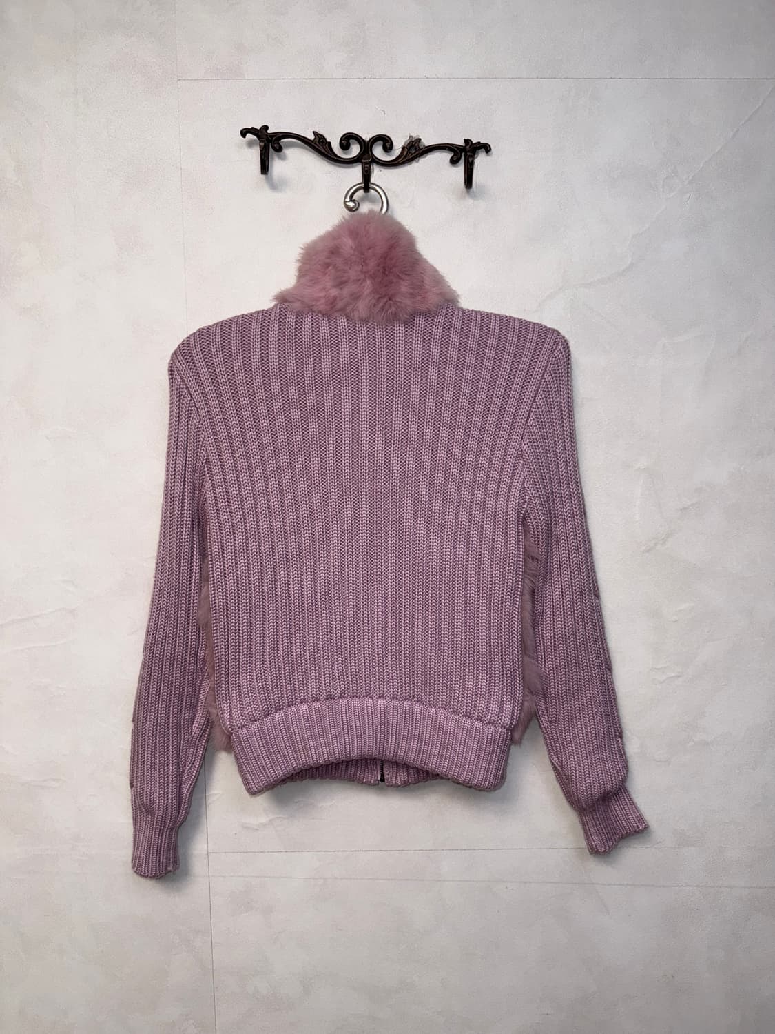 Baby pink lamb skin rabbit fur knit 집업 상품이미지3