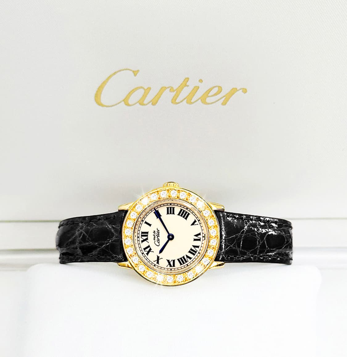 까르띠에 론드 아이보리 다이얼 빅 다이아 여성 악어가죽 시계 상품이미지3
