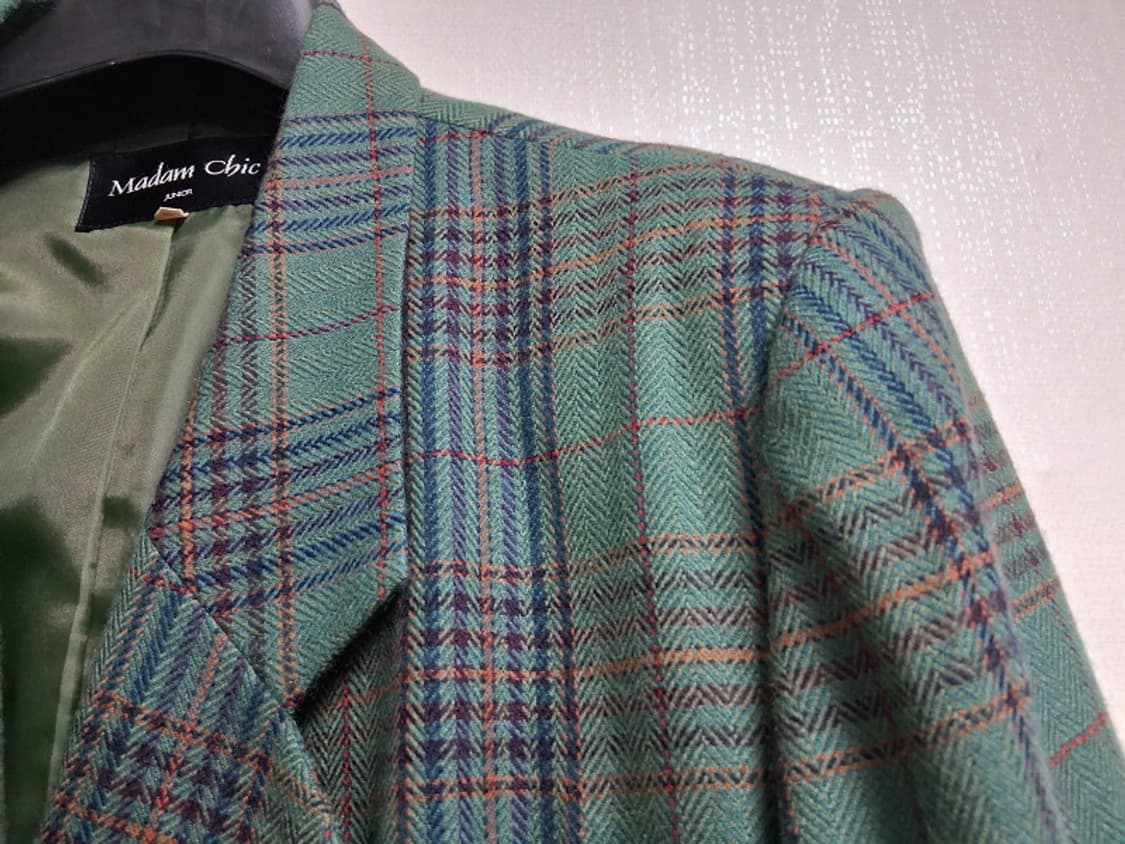 Madam Chic 일본구제 100%순모 그린체크 레트로체크 순모울쟈켓  상품이미지5