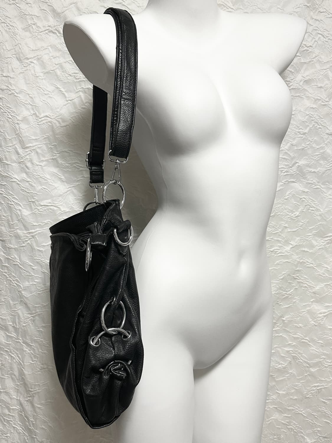 빈티지 펑크 실버 링 레더 숄더백 가방 상품이미지2