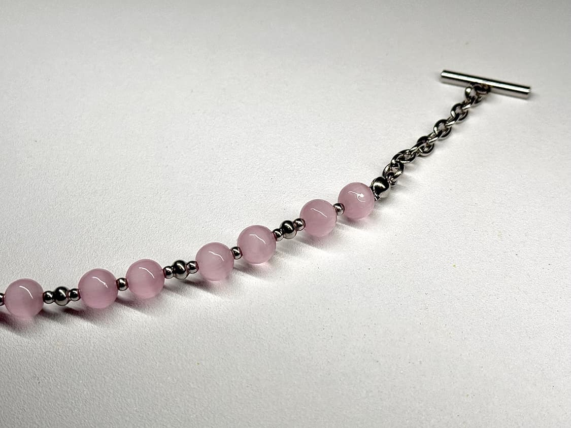 (맞춤 사이즈) 천연석 캣츠아이 분홍 고급 원석팔찌 상품이미지4