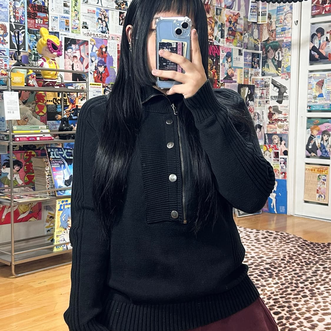 블랙 반집업 하이넥 펑크 락시크 골지 니트 상품이미지1
