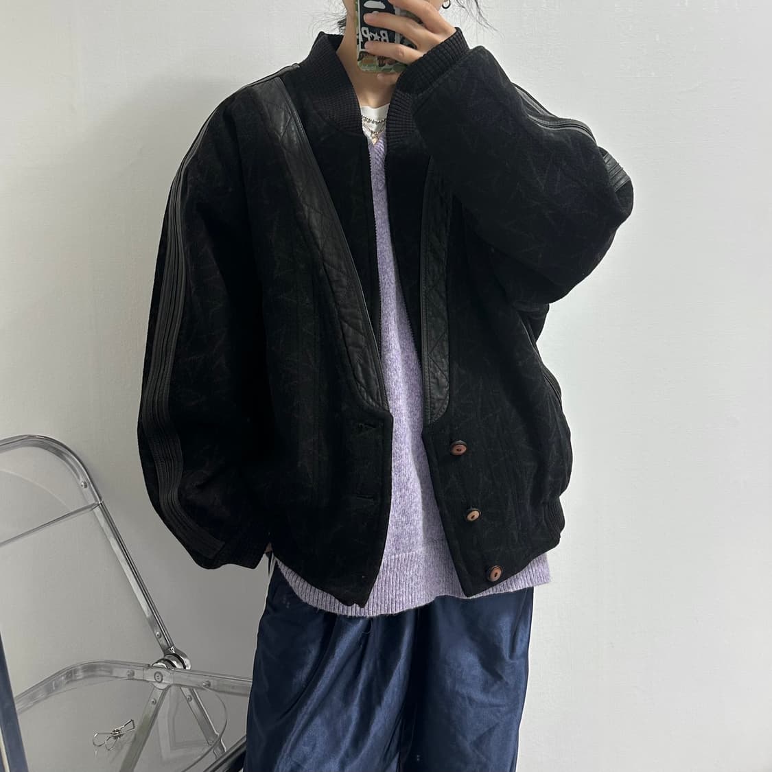 Redford 가죽 배색 모직 블루종 자켓 상품이미지2