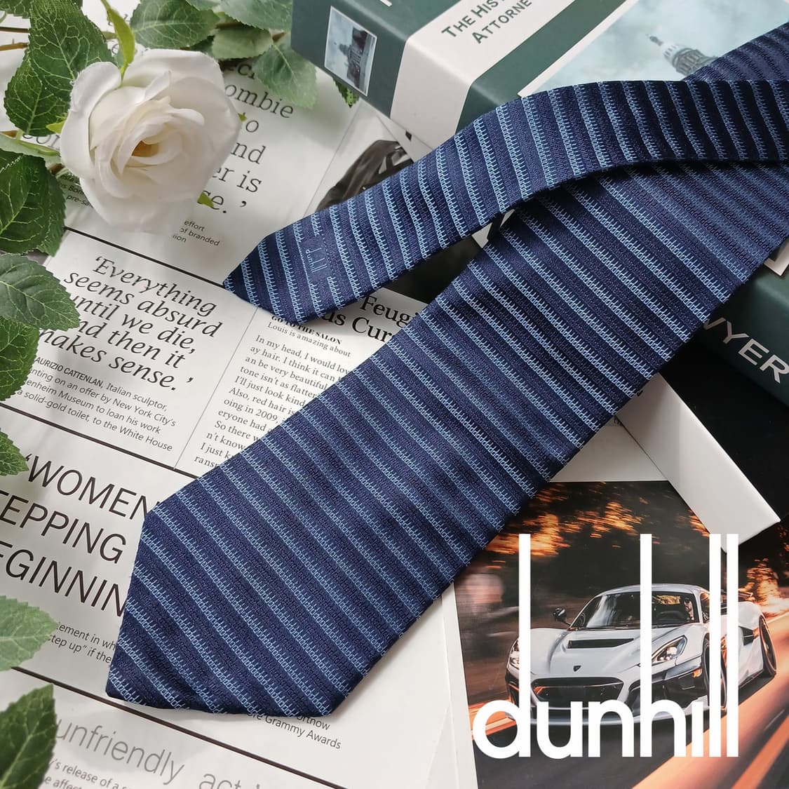 던힐 실크 블루 스트라이프 패턴 넥타이 9.8cm A+등급 E872
 상품이미지1