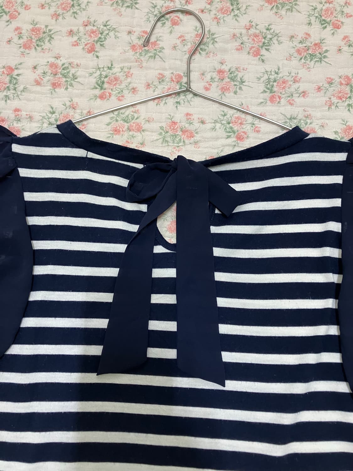 빈티지 네이비 스트라이프 리본 블라우스 1068 모리걸 y2k 상품이미지5