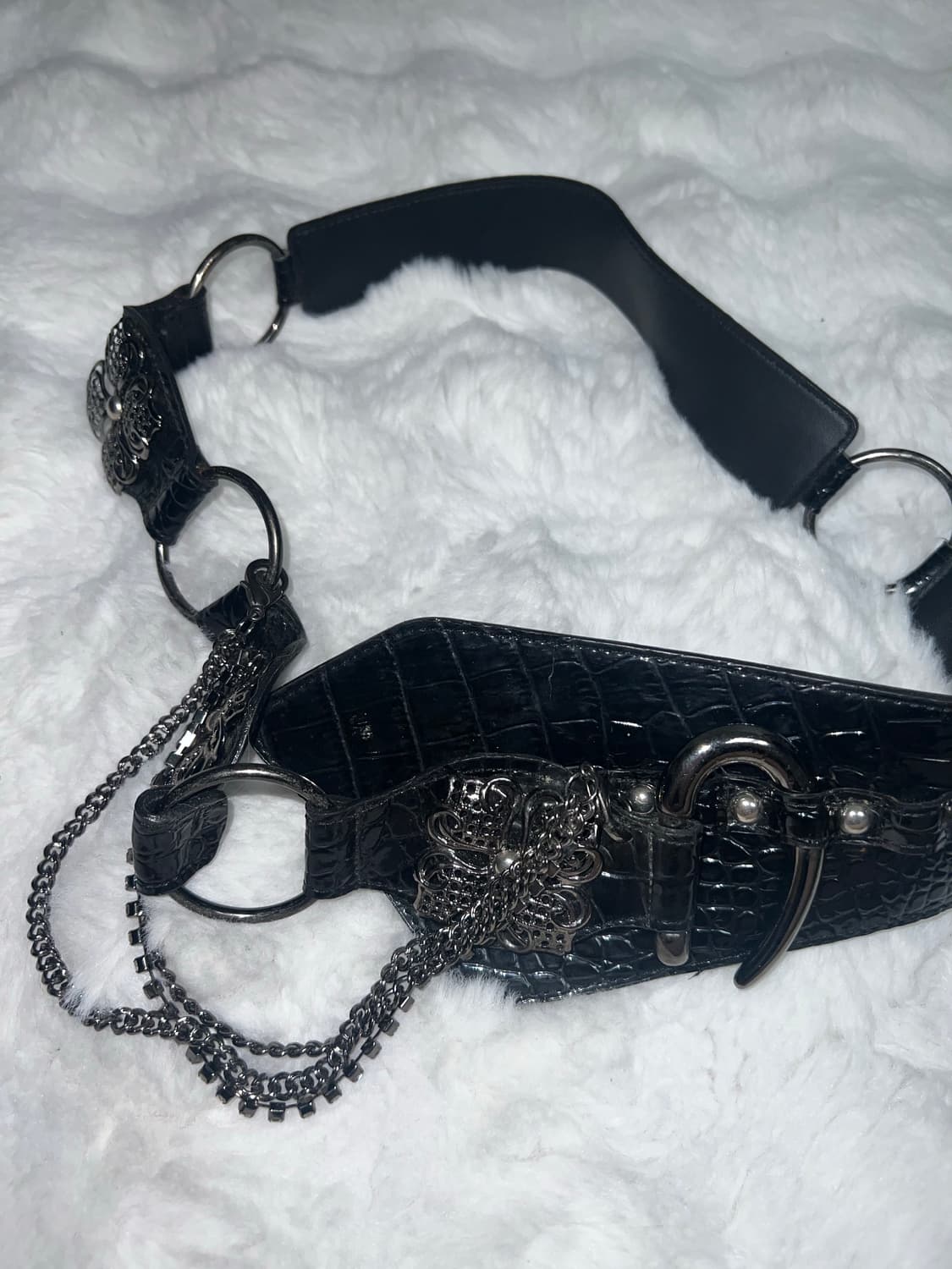 빈티지 블랙 크로크 체인 스터드 벨트 상품이미지2