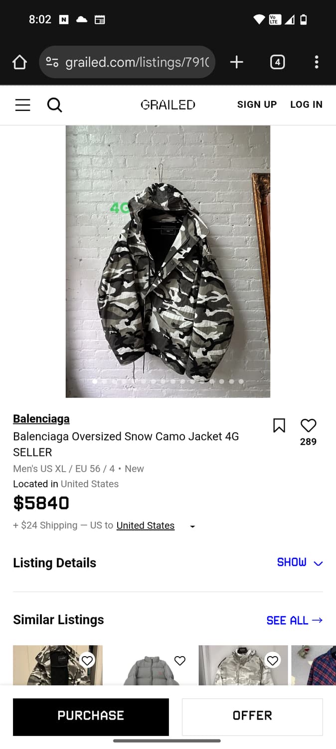 발렌시아가 오프숄더 오버사이즈 스노우 카모 파카 상품이미지3