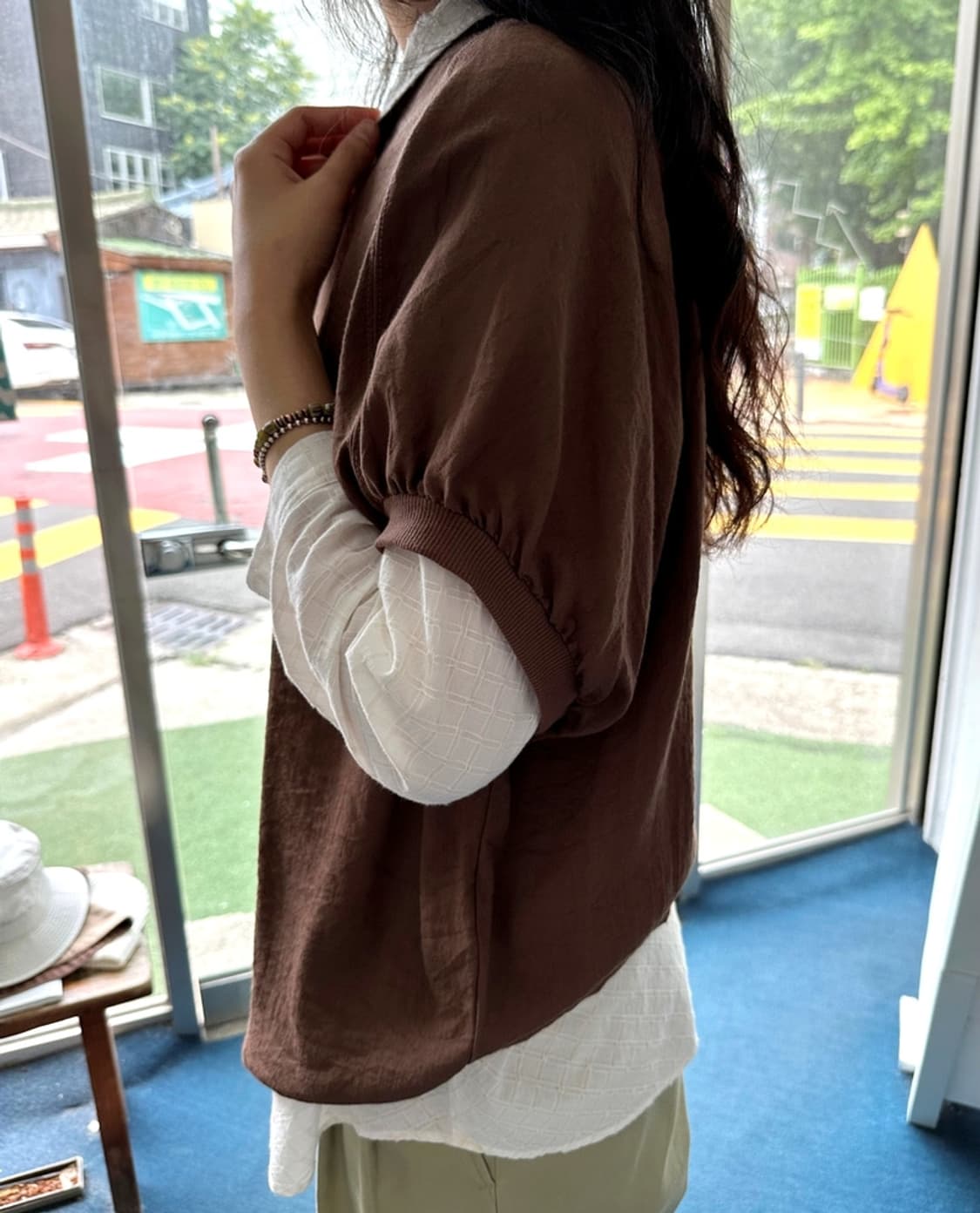 Rayon nylon silky fabric wide design top 상품이미지6