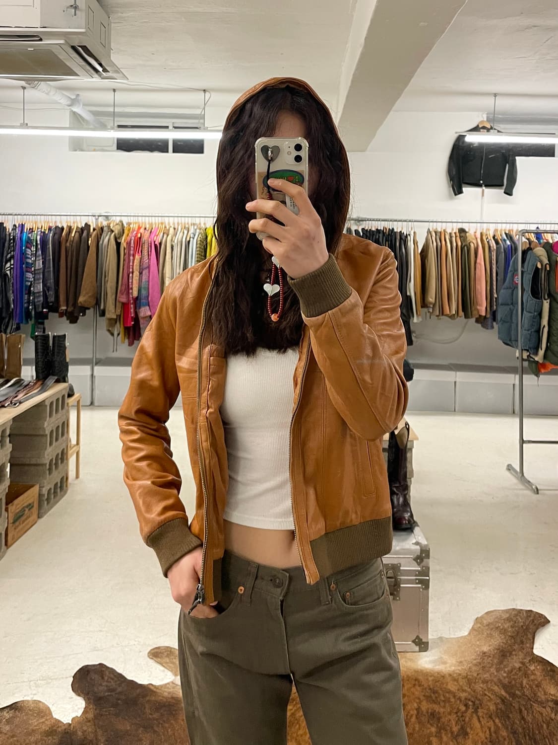 BEAMS BOY hooded leather jacket 양가죽 후드자켓 상품이미지1