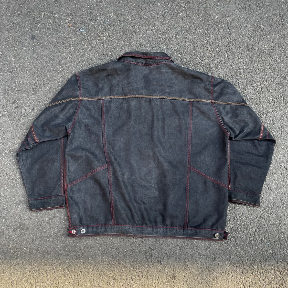90s 사우스폴 올드스쿨 힙합 스케이터 블랙 스티치 흑청 데님 자켓 XL 상품이미지6