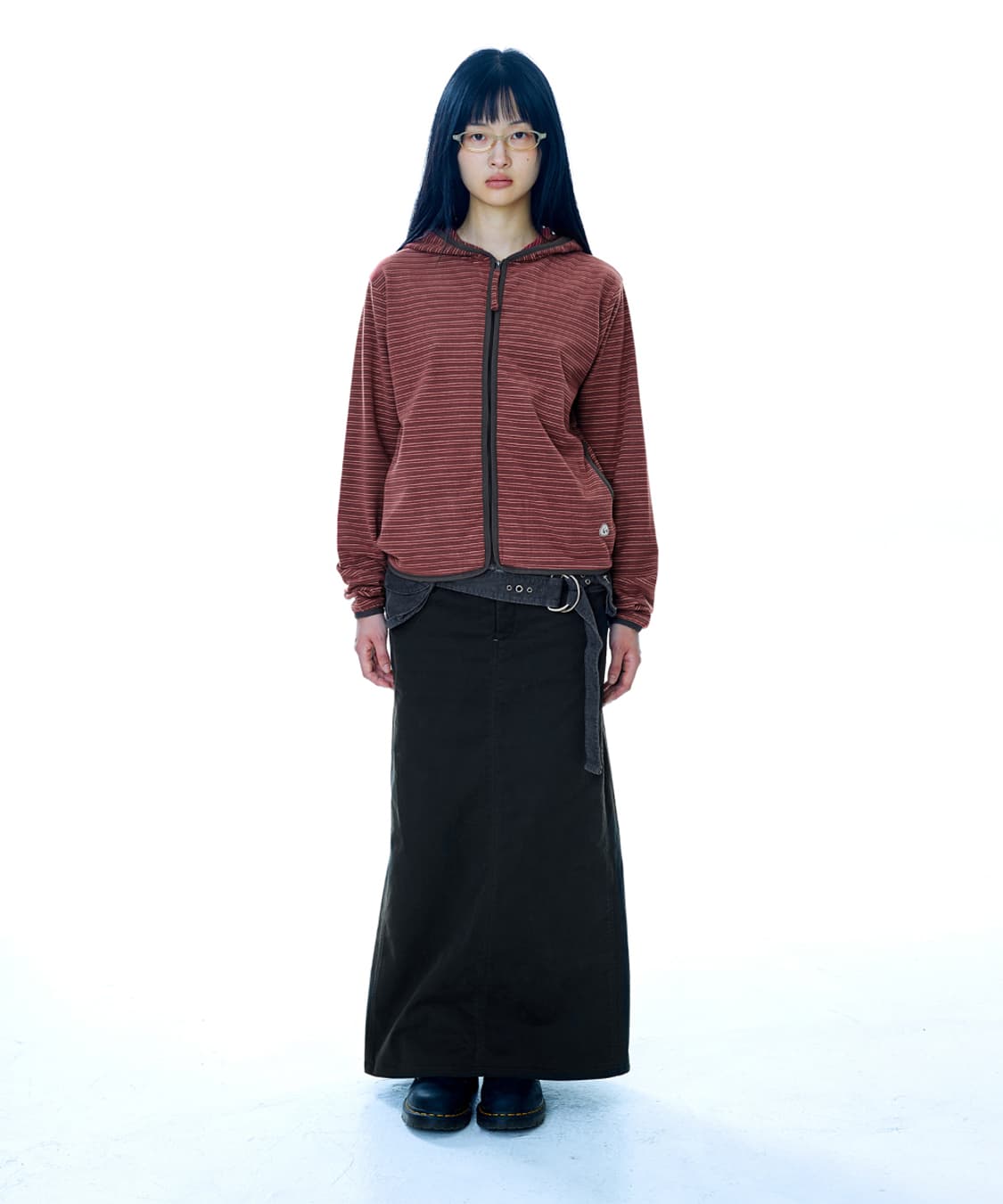 STRIPE FLEECE HOOD ZIP-UP RED 상품이미지2