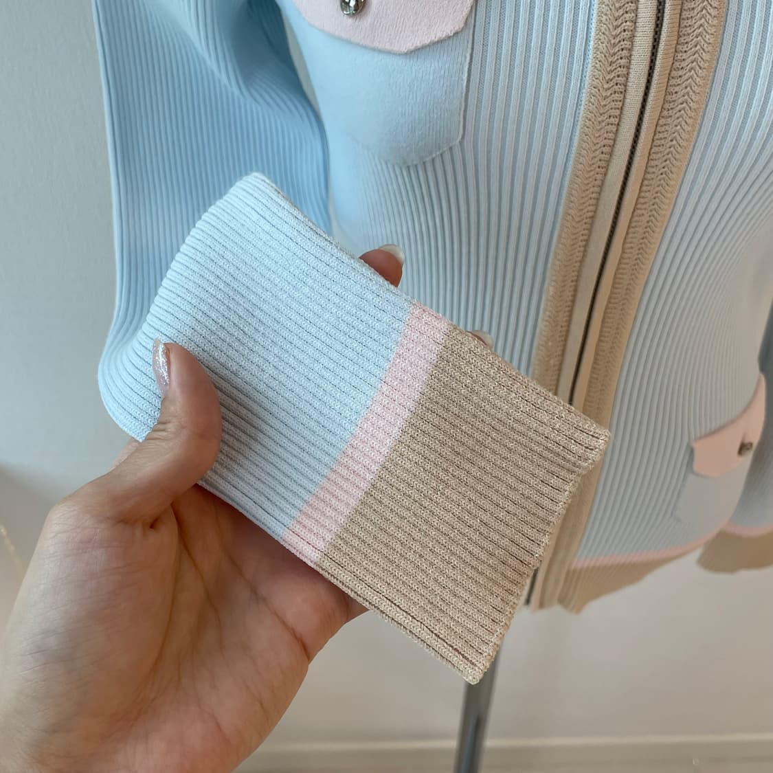 쿠레쥬 골지 니트 집업 파스텔 가디건 상품이미지8